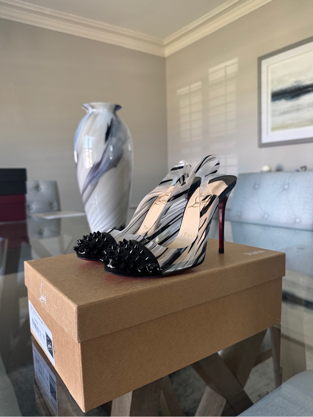 CHRISTIAN LOUBOUTIN LEATHER Epoca Slingback Pumps Black/White 35.5